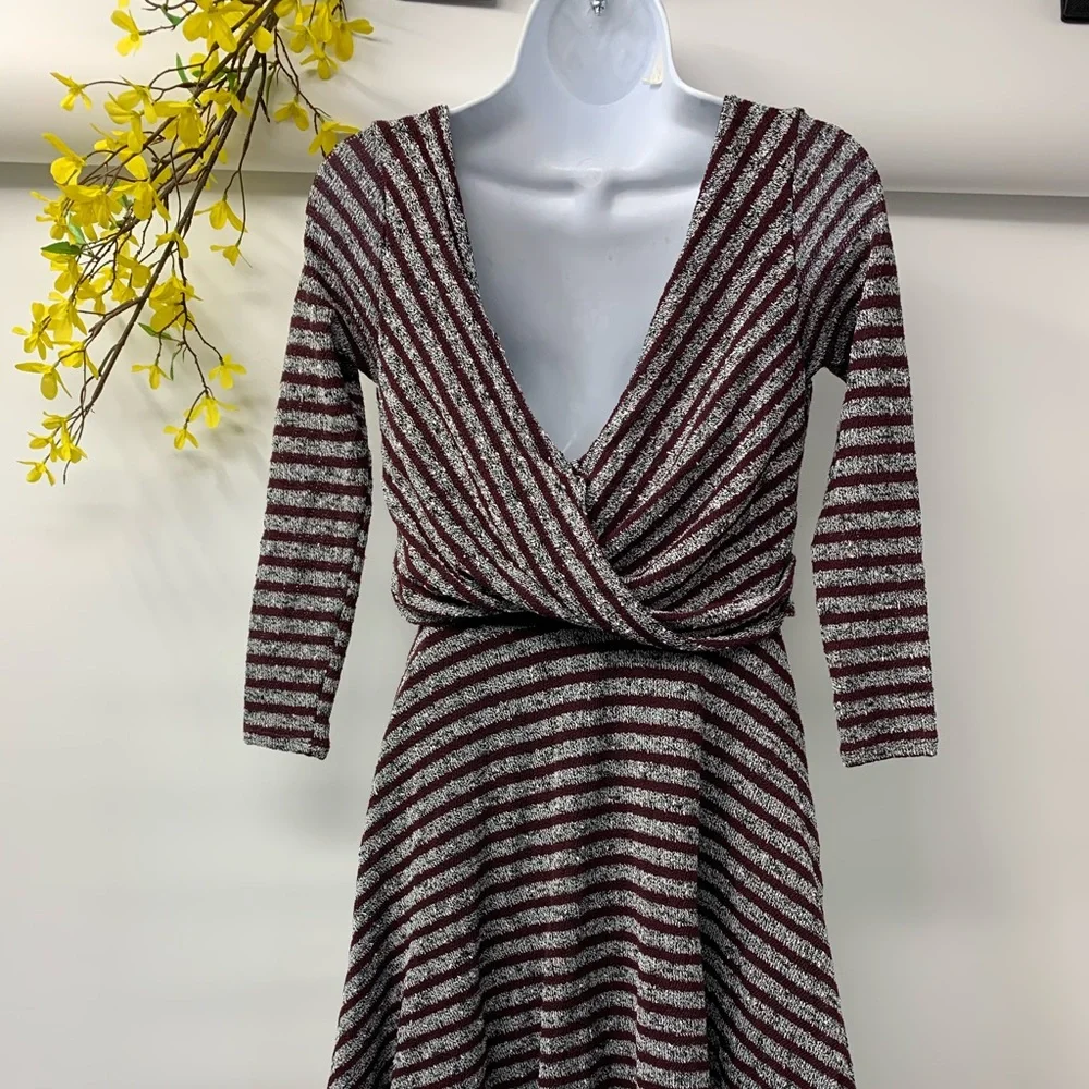 Free People LongSleeve Stripe BurgundyGray‎ Dress S